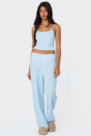 Edikted Petal Printed Waffle Pants Light-blue | USA RC652875T8