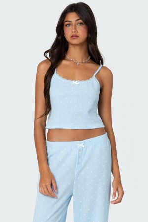 Edikted Petal Printed Waffle Tank Top Light-blue | USA XI849794P5