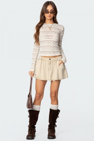 Edikted Peyton Flared Denim Mini Skirts Beige | USA WP657445L9