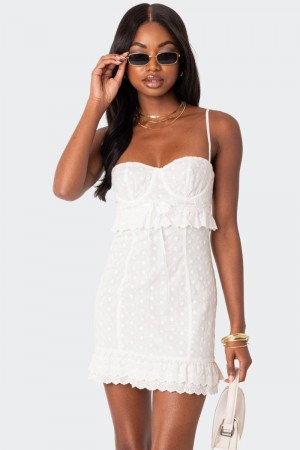 Edikted Philippa Embroidered Cotton Mini Dress White | USA OH493929V9