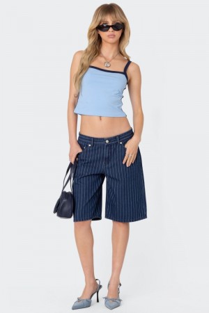 Edikted Pinstripe Denim Bermuda Shorts Blue | USA ZN644084M2