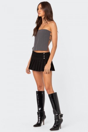 Edikted Pinstripe Open Back Strapless Strapless Tops Gray And White | USA HQ747104A1
