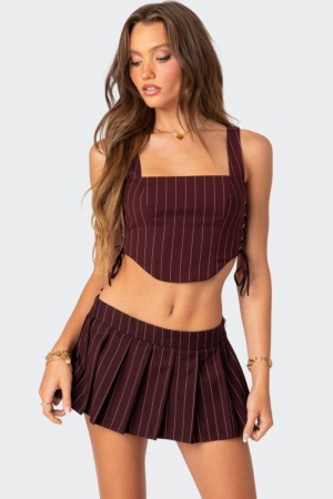 Edikted Pinstripe Side Lace Up Corset Burgundy | USA UR611951A7