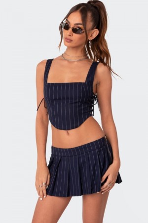 Edikted Pinstripe Side Lace Up Corset Burgundy | USA OL127462Y0