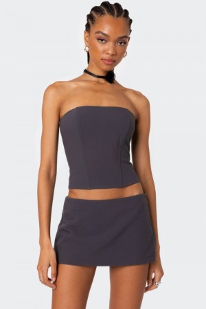 Edikted Piper Strapless Corset Strapless Tops Dark Gray | USA XJ691289M3