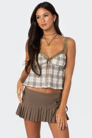 Edikted Plaid Lace Trim Tank Top Mix | USA JM026772U4