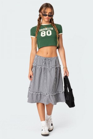 Edikted Plaid Tiered Midi Skirts Black And White | USA SS782508F3