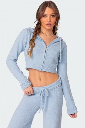 Edikted Plush Super Soft Hooded Cardigan Light-blue | USA PH227182C7