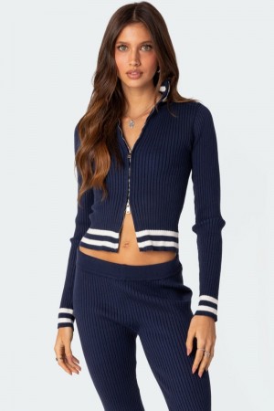 Edikted Pluto Ribbed Cardigan Navy | USA IH268896H0