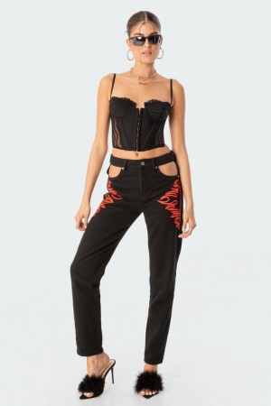 Edikted Pocketless Flame Jeans Black | USA US310391C3