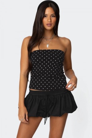 Edikted Polka Dot Built In Bra Tube Strapless Tops Black And White | USA IC866316Q7
