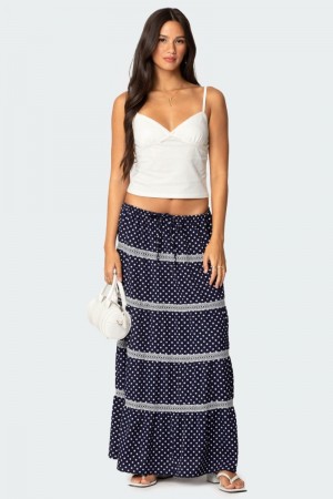 Edikted Polka Dot Tiered Maxi Skirts Navy | USA DW096379R1