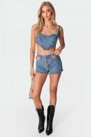 Edikted Polly Pocketless Denim Shorts Blue | USA NL311311N3