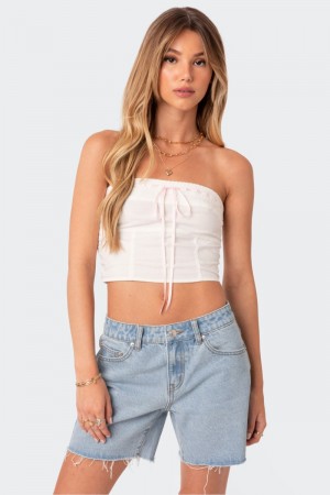 Edikted Poplin Bustier Strapless Tops Turquoise | USA SV708840H2