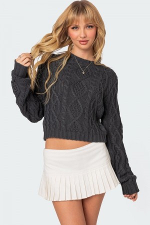 Edikted Poppy Cable Knit Sweater Dark Gray | USA UH598019B3