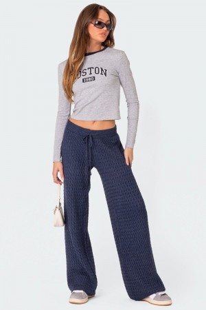 Edikted Portia Relaxed Cable Knit Pants Navy | USA CR942564D7