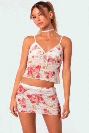 Edikted Portofino Printed Sheer Lace Tank Top Black | USA WN703150L9