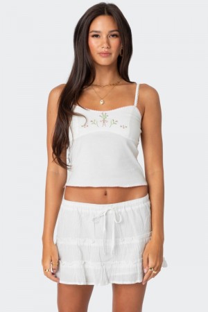 Edikted Prairie Embroidered Tank Graphic Tops White | USA CR030483J4