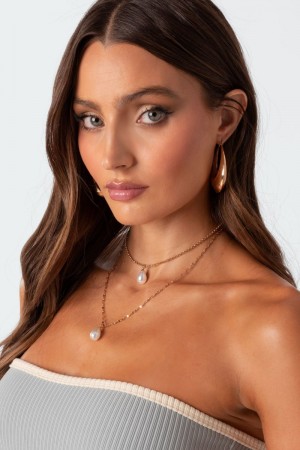 Edikted Princess Pearl Layered Necklaces Gold | USA EI592069I3