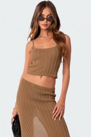 Edikted Quynh Knitted Tank Knitted Tops Olive | USA AS855045H0