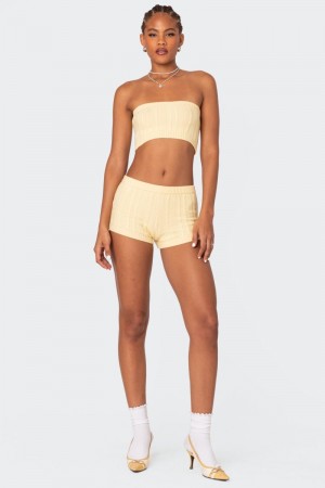 Edikted Raegan Cable Knit Shorts Yellow | USA TP563316C9