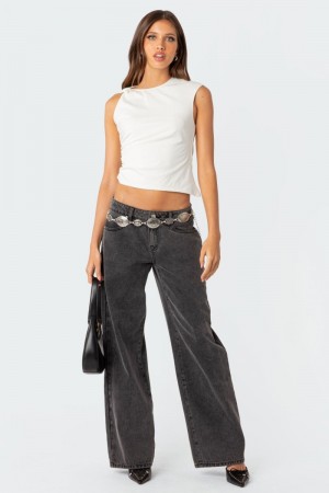 Edikted Raelynn Washed Low Rise Jeans Black Washed | USA JT380848K6