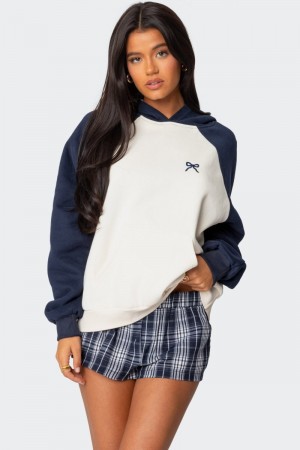 Edikted Raglan Bow Oversized Hoodie Navy And Cream | USA CR421842Q0