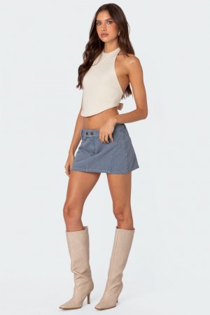 Edikted Raine Curved Halter Crop Tops Cream | USA ZO963956A1