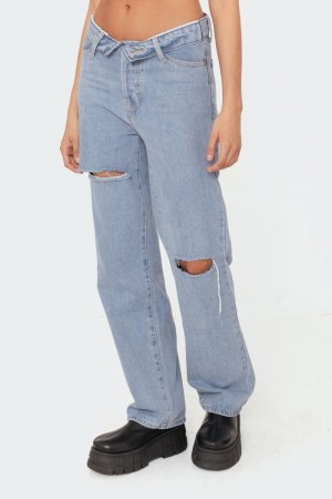 Edikted Raquel Folded Jeans Blue | USA QJ458985K2