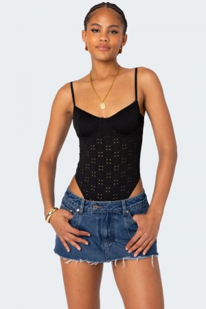 Edikted Raven Cupped Eyelet Bodysuit Black | USA SG590149W9