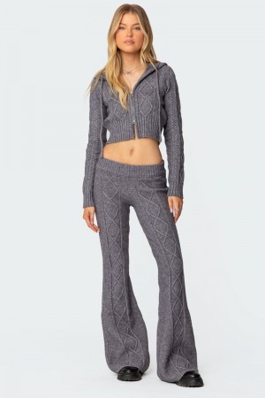 Edikted Ray Cable Knit Flared Pants Burgundy | USA SD194289D9