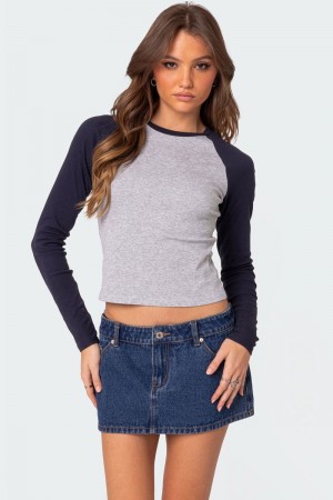Edikted Raya Long Sleeve T Shirts Blue | USA OU973197T9