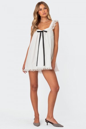 Edikted Rayne Lacey Babydoll Mini Dress Black And White | USA PU689888W3
