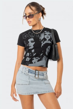 Edikted Read My Face T-Shirt Graphic Tops Black | USA UM831543C0