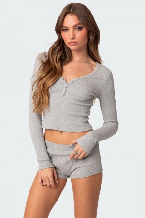 Edikted Rebekah Ribbed Long Sleeve Tops Black | USA QC984048U2
