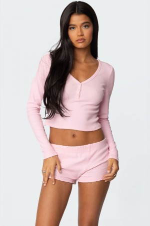Edikted Rebekah Ribbed Long Sleeve Tops Black | USA TR278327S1