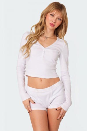 Edikted Rebekah Ribbed Long Sleeve Tops Black | USA CN828552P9