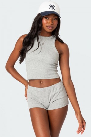 Edikted Rebekah Ribbed Tank Top Gray Melange | USA FU922712Q6