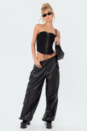 Edikted Rebel Faux Leather Cargo Pants Black | USA RP119511M8