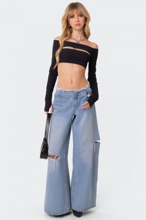 Edikted Reign Two Piece Ribbed Crop Tops Black | USA ZK877717J3