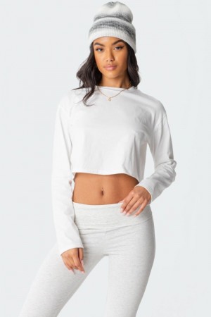 Edikted Remi Long Sleeve Crop Tops White | USA TU728262E5