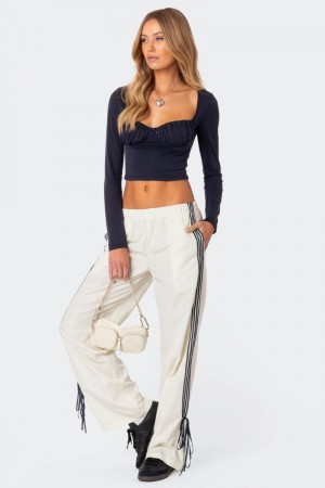 Edikted Remy Ribbon Track Pants Navy | USA JD676467V8