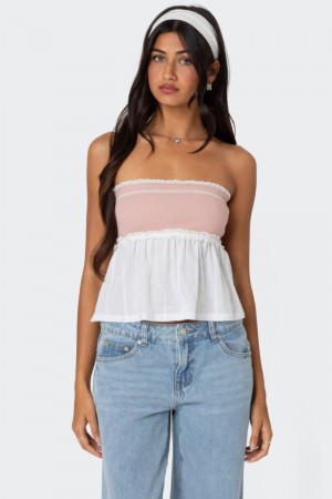 Edikted Rena Ribbed Peplum Tube Strapless Tops Black And White | USA DZ310161W2