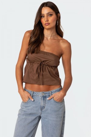 Edikted Reva Strapless Strapless Tops Brown | USA QN773507M9