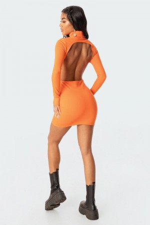 Edikted Rhani Open-Back Mini Long Sleeve Dress Orange | USA GY974327Y3