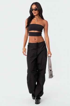 Edikted Rian Nylon Cargo Pants Black | USA CR447164P2