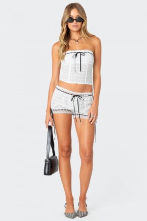 Edikted Ribbon Lacey Eyelet Shorts White | USA WN018281M8