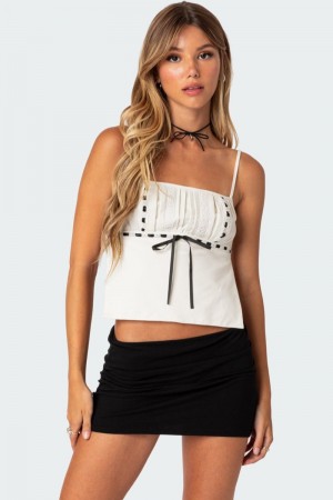 Edikted Ribbon Trim Open Back Crop Tops Navy | USA LK993359M4