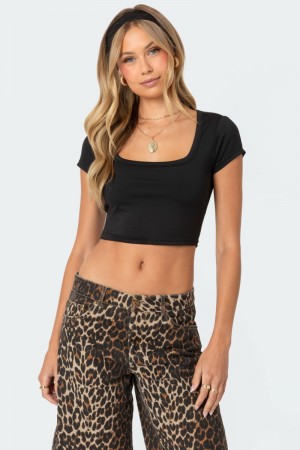 Edikted Ricki Cropped T Shirts Black | USA MD803920M8