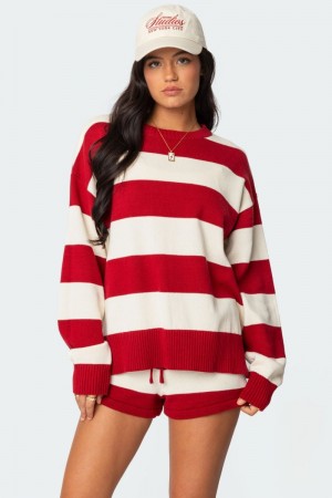 Edikted Riley Oversized Striped Sweater Burgundy And Cream | USA GL671697N6